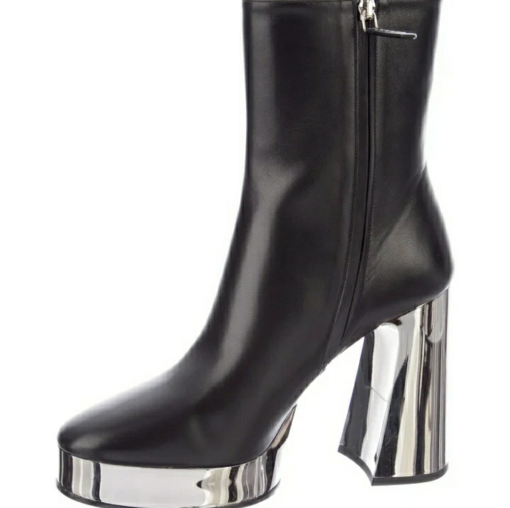 Gucci Malaga Kid - Leather Chrome Platform Ankle Boots - Picture 1 of 11